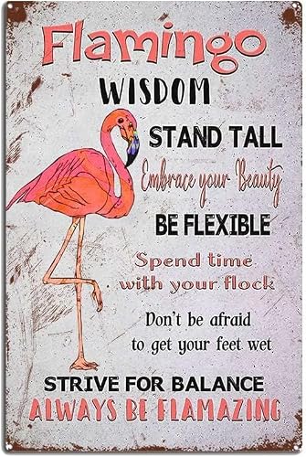 Sitrmgh A6 Flamingo Wisdom Metal Sign - Inspirational Indoor Outdoor Sign - Decorative Beach Sign With Glossy Finish - Pre-Drilled Holes For Easy Mounting 8X12inch