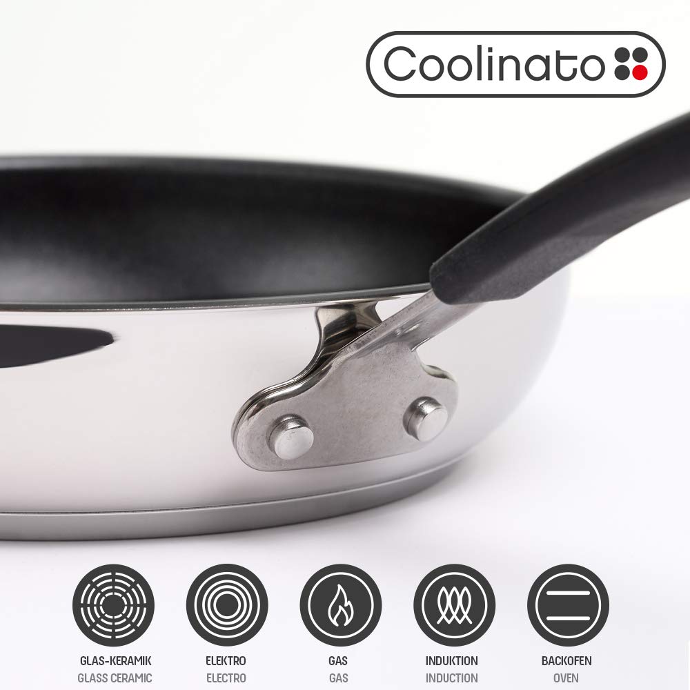 Coolinato Pfanne 20 cm beschichtet Edelstahl Bratpfanne für Gas Ceran Elektro Induktion & Backofen