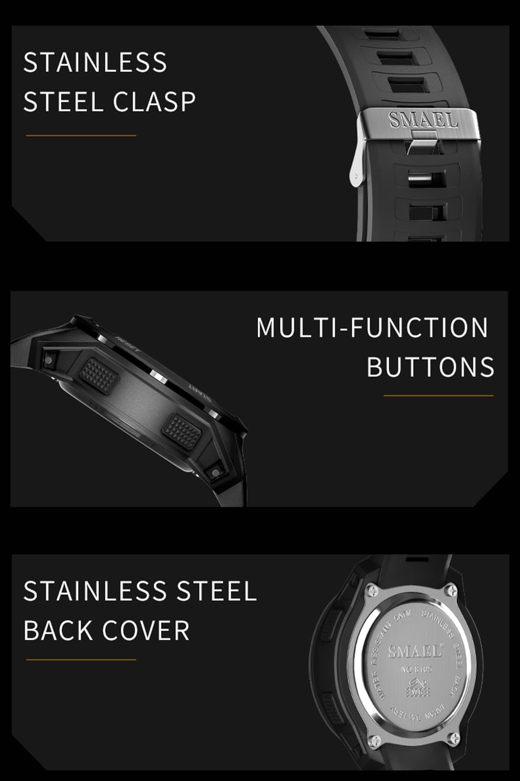 Montre Homme Digitale Outdoor Sport Multifonction Étanche LED Lumière Alarme Calendrier Date avec Bande De PU