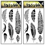 Tattoos 2 Sheets Black feather Fancy Temporary Tattoos Stickers Fake Body Arm Chest Shoulder Tattoos for Teens Men Women