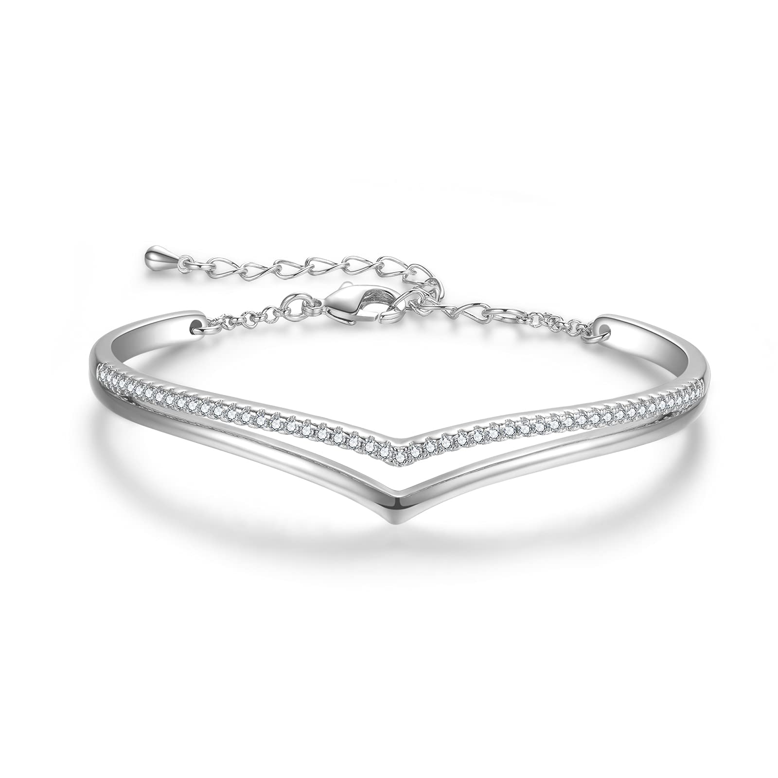 Praelinos Minimalistic Bracelets for Women White/Rose Gold Plated Charm Silver Tone Bracelet 5A Cubic Zirconia Jewelry Christmas Birthday Valentine Mother's Day Gifts for Mom Women Wife Her