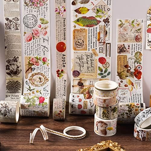 Lychii 18 Rolls Washi Tape Set, Vintage Decorative Masking Tape, Multi Sizes Tapes for DIY Crafts, Beautify Bullet Journals, Planners, Scrapbooking Supplies
