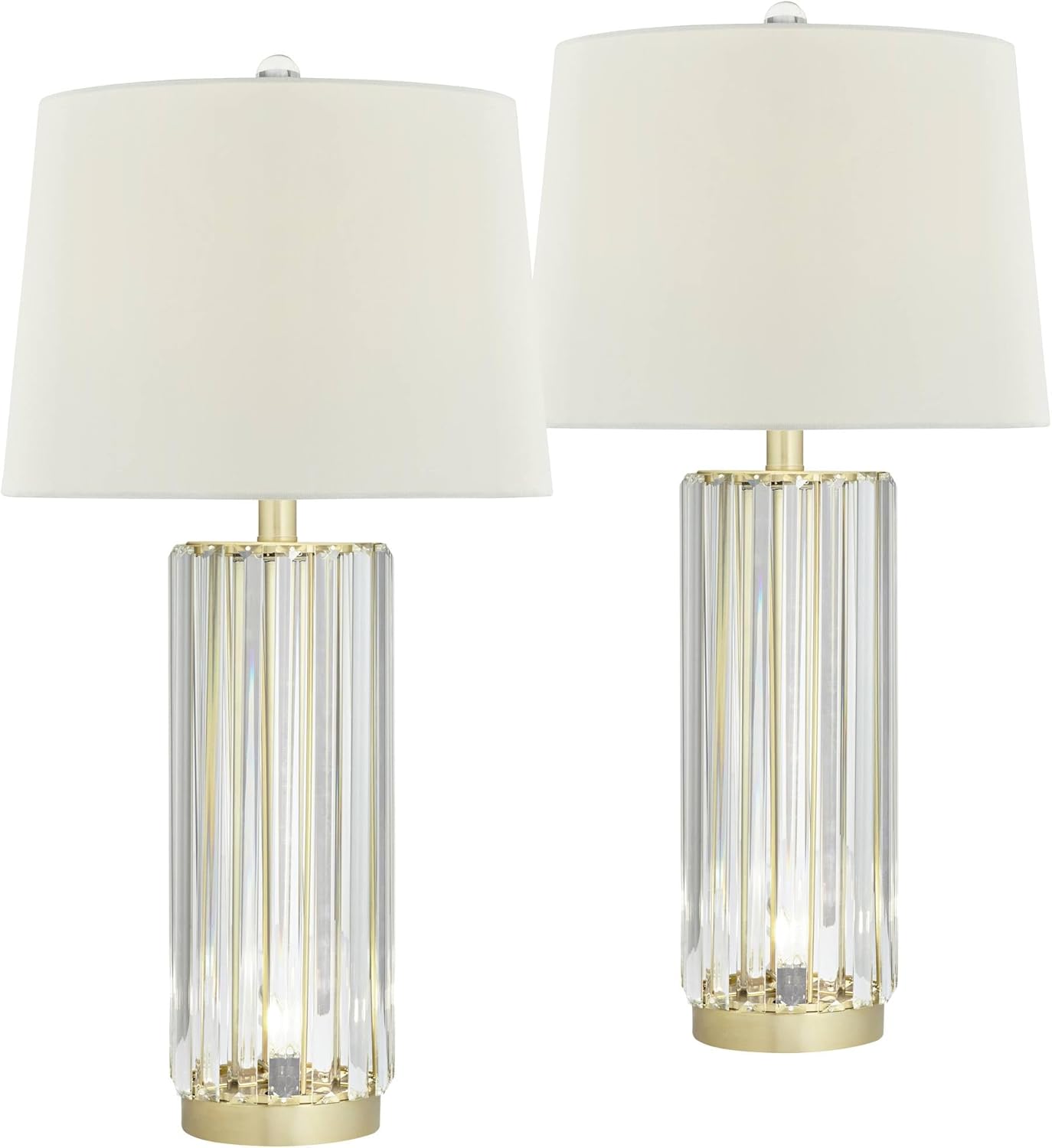 Regency Hill Rivera 27 3/4" Tall Traditional Table Lamps Set of 2 LED Night Lights Clear Gold Glass Rod Metal White Shade Living Room Bedroom Bedside Nightstand House Office Home Reading Kitchen