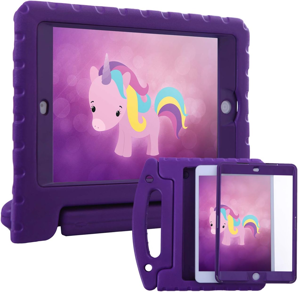 HDE Case for iPad Mini 1 2 3 Kids Shockproof Bumper Hard Cover Handle Stand with Built in Screen Protector for Apple iPad Mini 1st 2nd 3rd Generation (Purple)