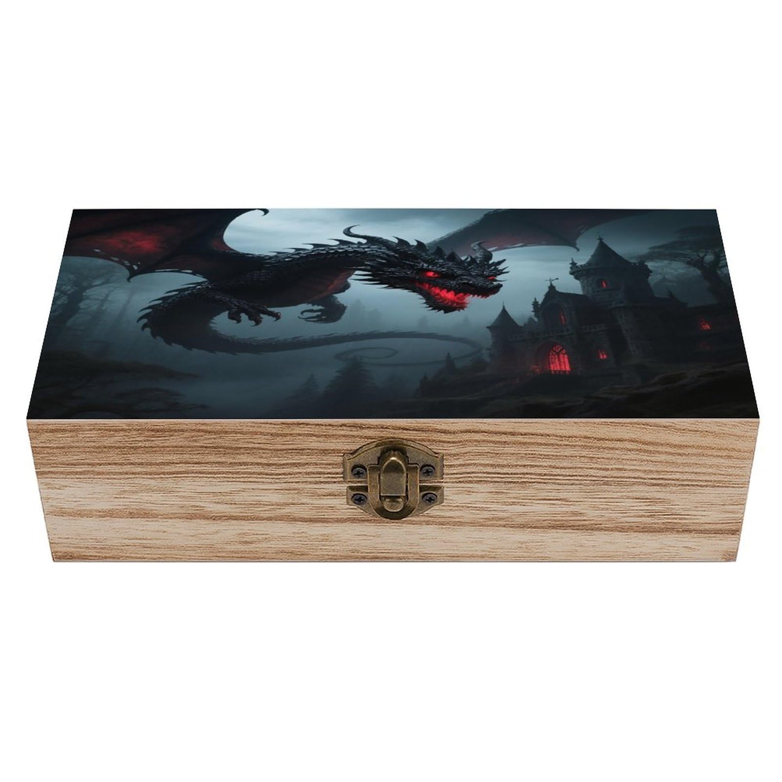 VstaDank Dragon Wooden Storage Box Vintage Style Wooden Storage Case with A Hinged Lid Memory Treasure Boxes Decorative Jewelny Photos for Organizer 7.9 * 3.7 * 2.3 Inch