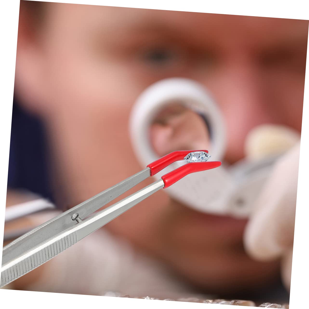 Pinzette a Punta in Gomma Rosse in Acciaio Inox 4 Pezzi | Becco Largo e Curvo, Set da Laboratorio e Gioielli, Presa Precisa per Oggetti Piccoli