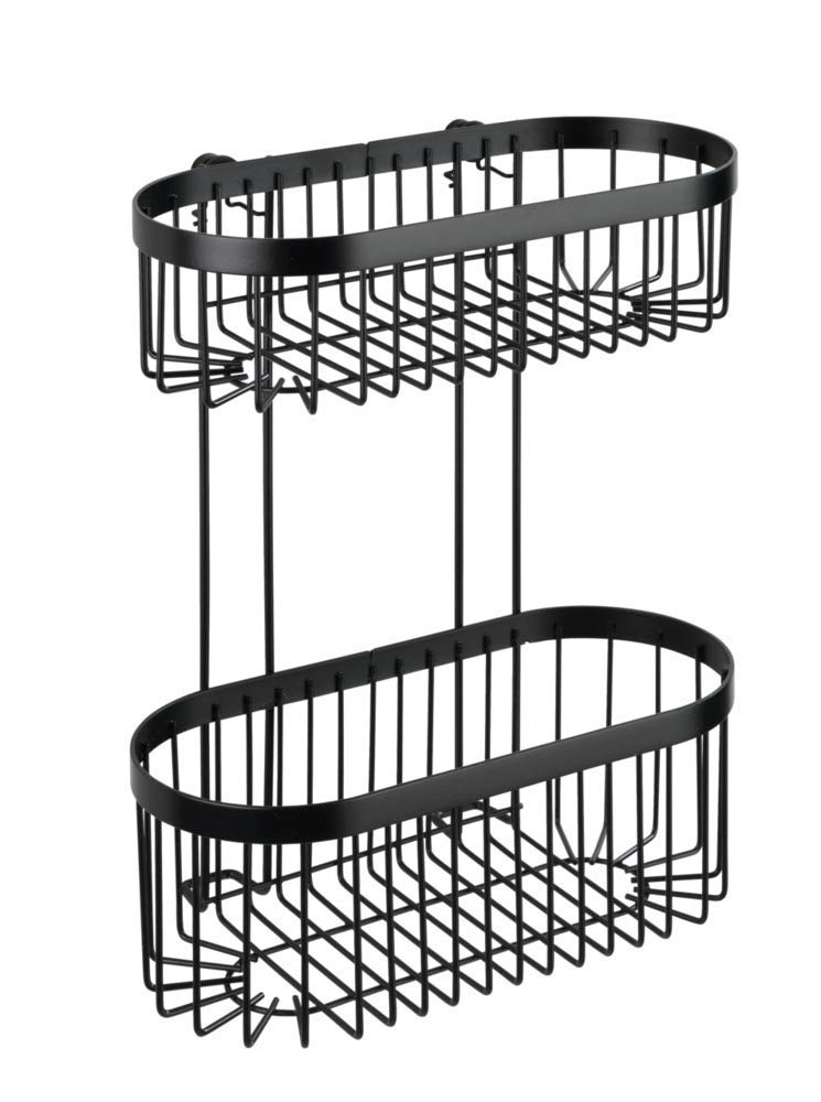WENKOClassic Plus Black Steel Wall Shelf with Hooks, 35 x 10.5 x 12.5 cm, Black, 26,5 x 33 x 14,5 cm