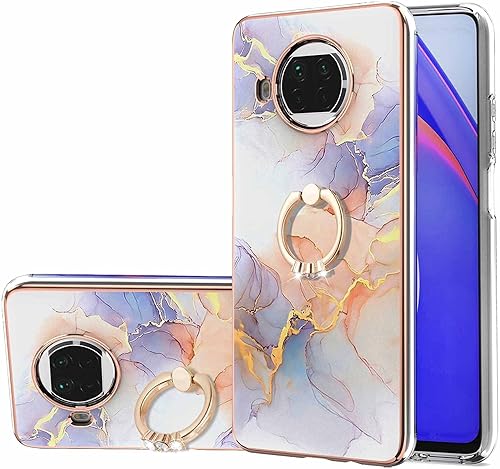 Funda suave de TPU para Xiaomi Redmi Note 10S y Note 10 4G, con diseño de mariposa de mármol, chapado en IMD, con soporte de anillo de dedo de