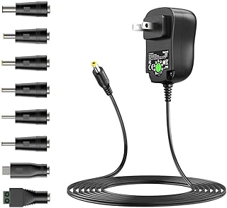 Basicvolt 12W Universal Power Supply 12V 9V 7.5V 6V 5V 4.5V 3V 1A AC to DC Adapter for Led Strip Router Speaker CCTV Camera Tablet Radio 3 to 12 Volts 1000mA Switching Power Supply with 8 Tips