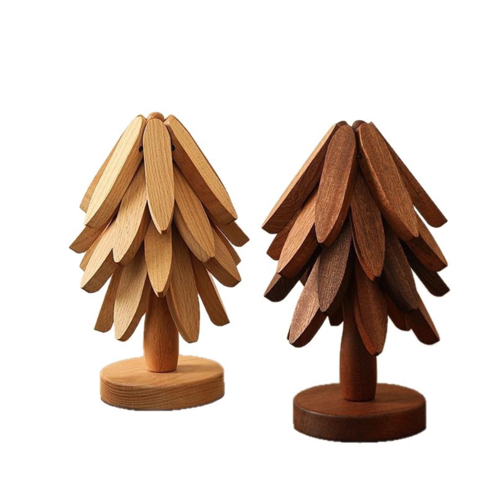 4pcs Wooden Tree Trivet Foldable Bamboo Heat Resistant Coaster For Hot Dishes Pots Pans 20cm Diameter(Brown)