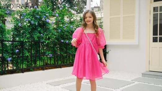 ワンピース ETMON Square Puff Mini Dress, Pink HzDazrl Women Cute Babydoll Mini Dress Puff Short Sleeve