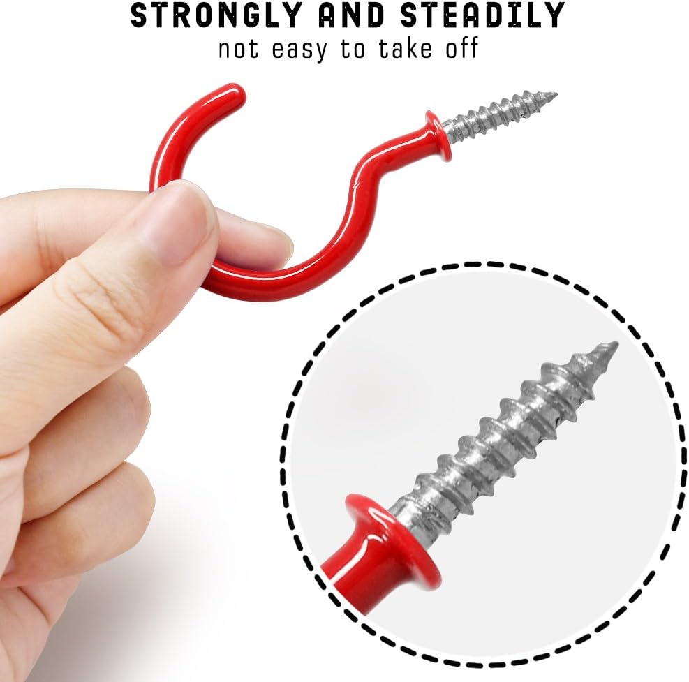 Big Sale 25 pack Cup hooks, 2.9 inch, FineGood vinyl coated screwdriver For indoor and outdoor use - Red