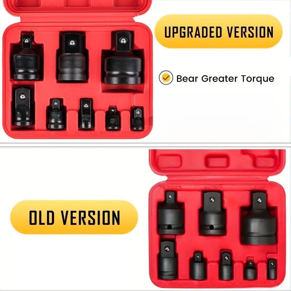 Juego de 8 Adaptadores de Cromo Vanadio Negro para Herramientas Neumáticas y Eléctricas con Estuche Organizador 19x15cm