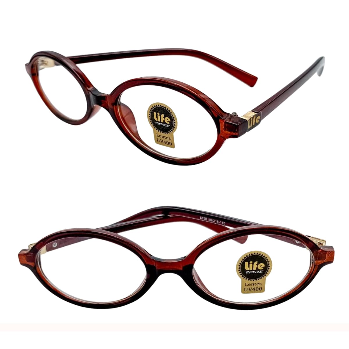 Armação Óculos Oval Acetato Café (Café, 1, x, Incolor) | Amazon.com.br