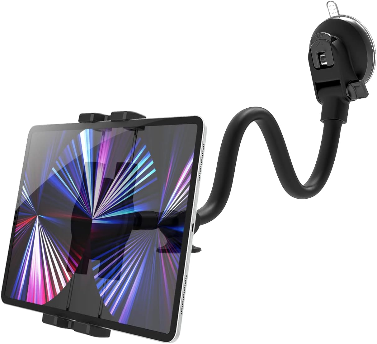 YOOZ Dashboard Windshield Car Tablet Mount [13 inch Flexible Gooseneck Arm] Super Suction Tablet Holder for Car Compatible with 4-12.9" Devices, iPad Pro Air Mini, Galaxy Tabs, Lenovo, iPhone etc