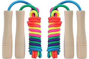 Kid Friendly Connecting Jump Rope, Wooden Handled, Adjustable, Exercise Optimized