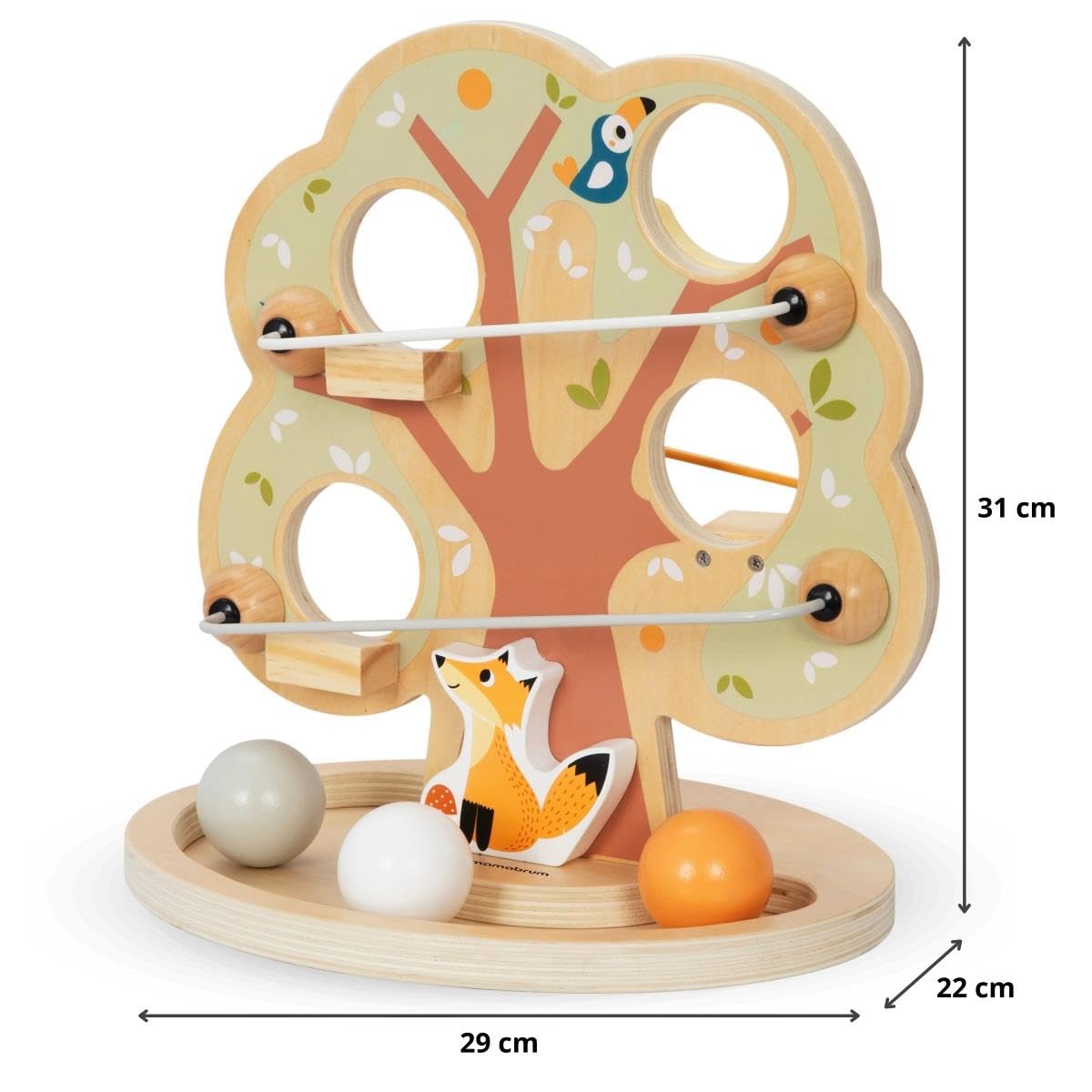 mamabrum Circuito in Legno per Palline, Albero con 4 Livelli di Discesa e 3 Sfere Colorate, Gioco Educativo per Coordinazione e Motricità Fine, Bambini da 18 mesi