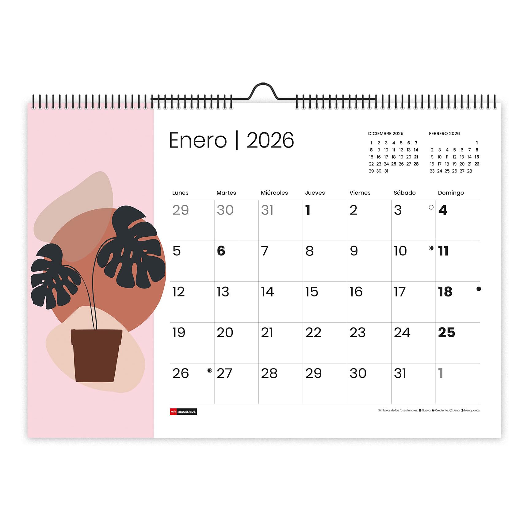 Miquelrius - 2026 Wall Calendar, A3 Yearly Organizer: 420 x 296 mm, with Note, Double Spiral Binding, 12 Month Planner, Spanish, Abstract
