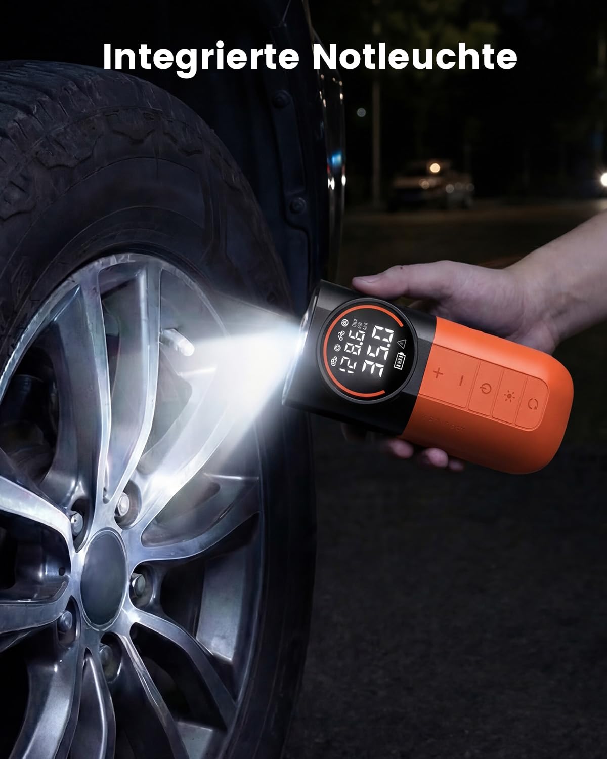 ETENWOLF S1 Elektrische Luftpumpe, 11 Bar Luftkompressor für Autoreifen, Fahrrad, Bälle, Motorrad, Schnell-Inflation Reifenpumpe, Akku Luftpumpe mit LED Licht & Digitalem Manometer