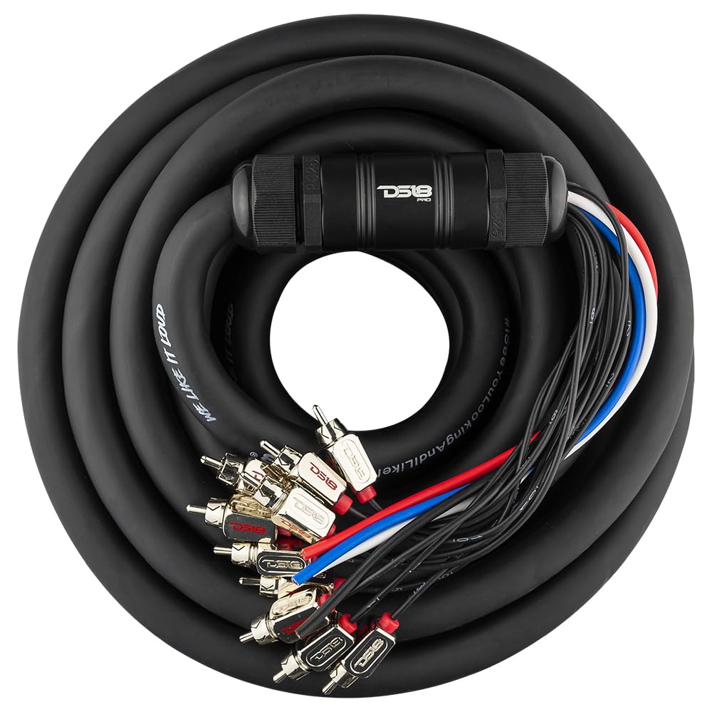 DS18 MDSA10/4.50 pies Medusa/Snake Cable de audio con 10 canales RCA y 4 cables de alimentación OFC de 12 GA de 50 pies, cable de audio remoto resistente para extensión de caja de radio