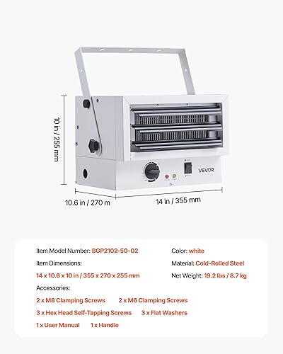 Miniatura 7 de VEVOR Calentador eléctrico de garaje, 5000 vatios (25005000 W), calentador de taller montado en el techo, 2 ajustes, protección contra