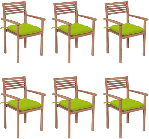 Stackable Patio Chairs with Cushions 6 pcs Solid Teak Wood Patio Outdoor Balcony Chairs Sillas para Comedor for Picnic Living Room Courtyard Terrace