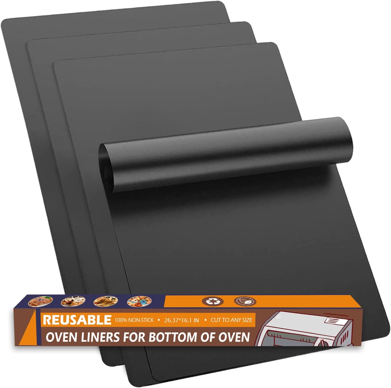 Oven Liners for Bottom of Oven, 4 Pack Extra Large Heavy Duty Nonstick Oven Mat, Reusable Oven Liner, Oven Protector Liner for Electric Gas Grill Outdoor Universal BPA and PFOA Free,26.25 * 16inch