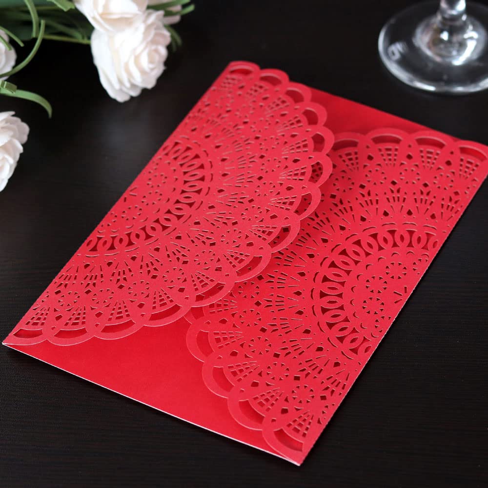 Tarjetas de invitación de boda con corte láser floral elegante de 4,9x7,1 pulgadas con sobres