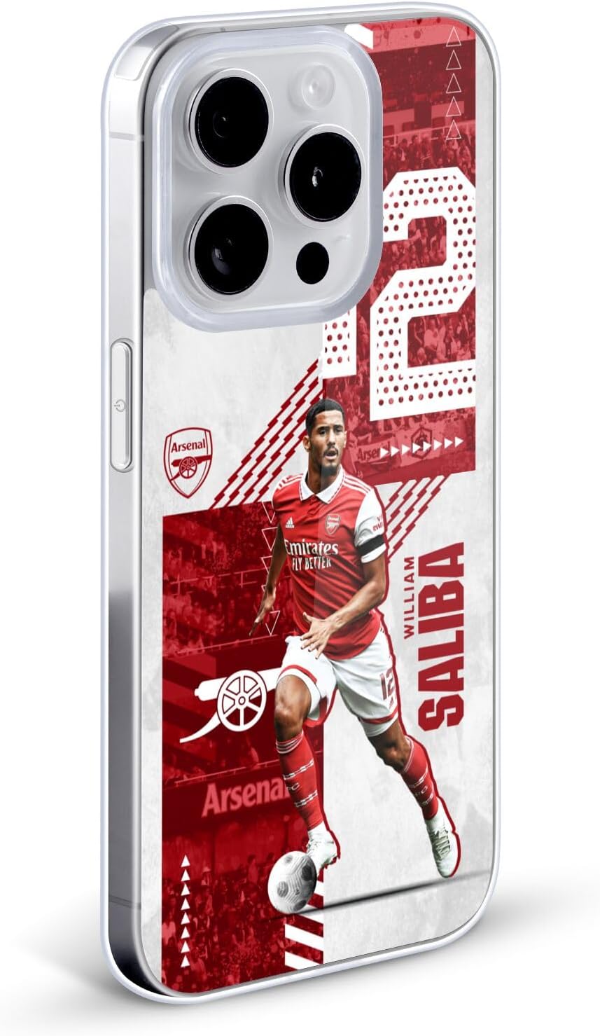 Head Case Designs Officially Licensed Arsenal FC William Saliba 2022/23 First Team Gel Case [Military Grade Protection] Compatible with Apple iPhone 14 Pro and Compatible with MagSafe