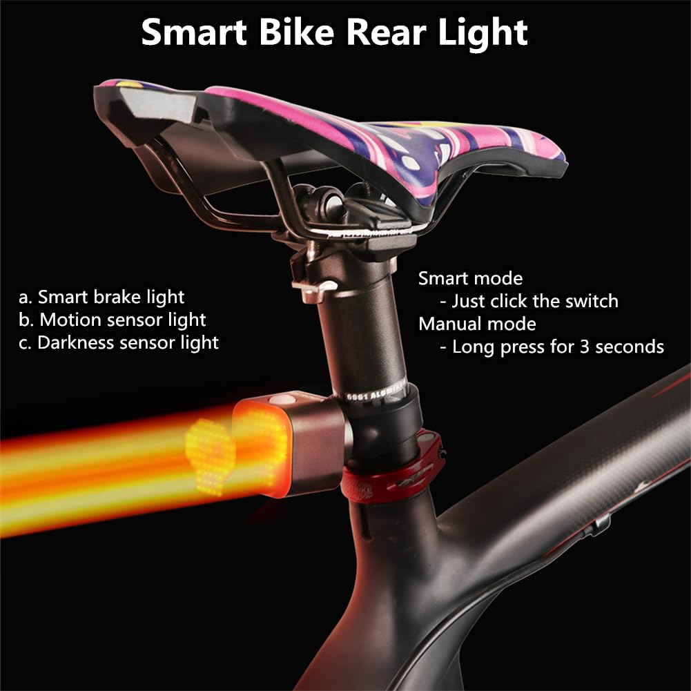 Feux Arrière de Vélo, WASAGA Feu Arrière de Vélo de Frein Intelligent avec 12 Modes d'éclairage & USB Rechargeable Imperméable à l'eau & Installation de Soutien pour Airtag Feux Arrière de Vélo, WASAGA Feu Arrière de Vélo de Frein Intelligent avec 12 Modes d'éclairage & USB Rechargeable Imperméable à l'eau & Installation de Soutien pour Airtag