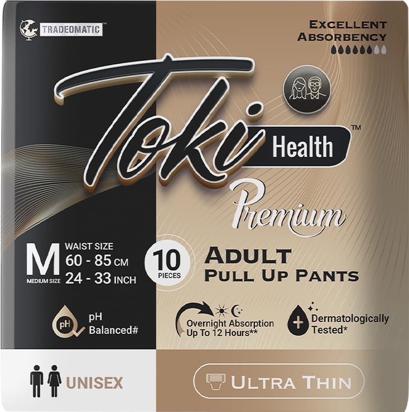TokiHealth Ultra Thin Premium Adult Diapers Pants Pull up Style | Medium (M) - Waist Size 24 to 33 inches (60-85cm) | Up to 12 Hours Overnight Absorption Protection | Unisex | 10 Counts (B0CNZ7QG9J) Amazon Price History, Amazon Price Tracker