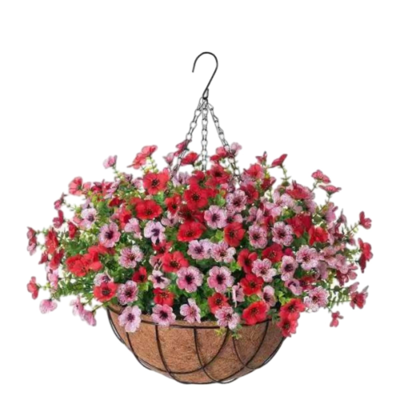 Jorcedi Orange/Yellow/Red Simulated Hanging Flower Basket Artificial Hanging Basket With Flowers Chain Hanging Basket Bracket For Home Outdoors Garden Patio Porch (A)