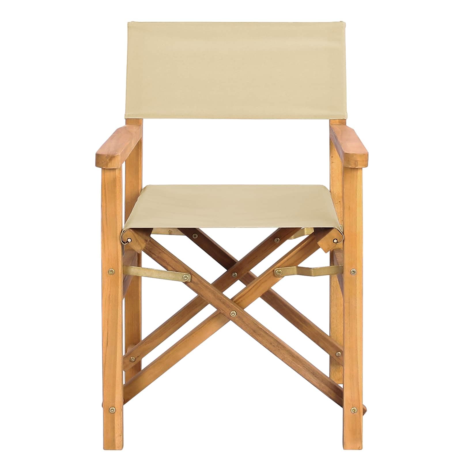 vidaXL Sedia da regista Marrone e Beige Legno di teak solido, Sedia Pieghevole Ergonomica per Giardino, Teak Resistente all'Acqua, Compatta per Esterni, Arredo alla Moda