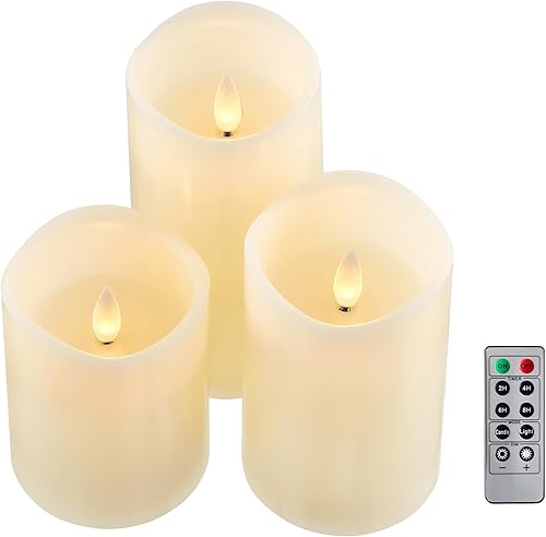 Miniatura 12 de Velas de pilar sin llama parpadeantes con temporizador remoto, velas LED que funcionan con pilas de hasta 400 horas, velas de cera real con llama