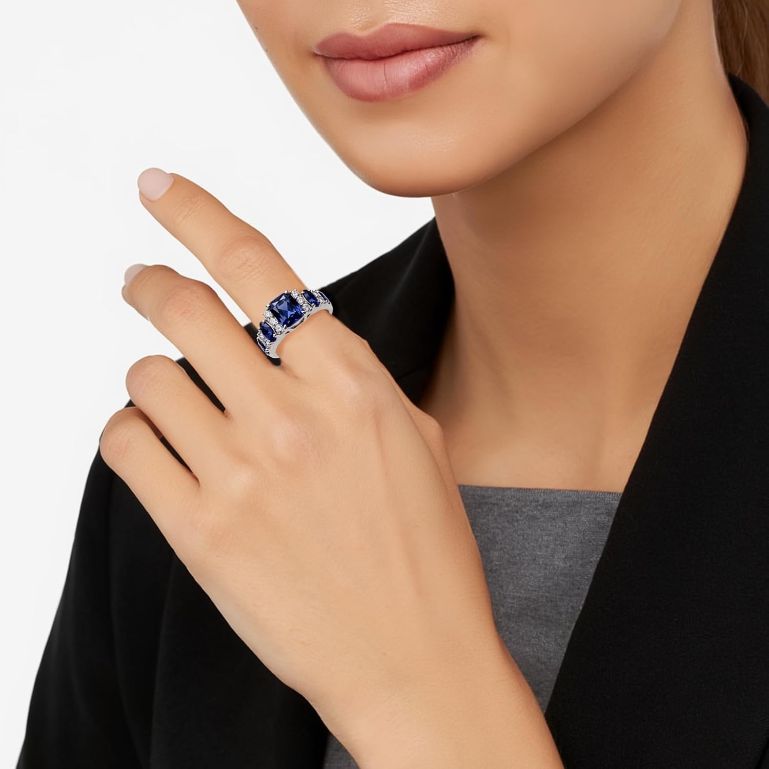Created Blue Sapphire Rings for Women 925 Sterling Silver /10K/14K/18K Gold 2-5 Carat Sapphire Ring for Love Moissanite Promise Rings