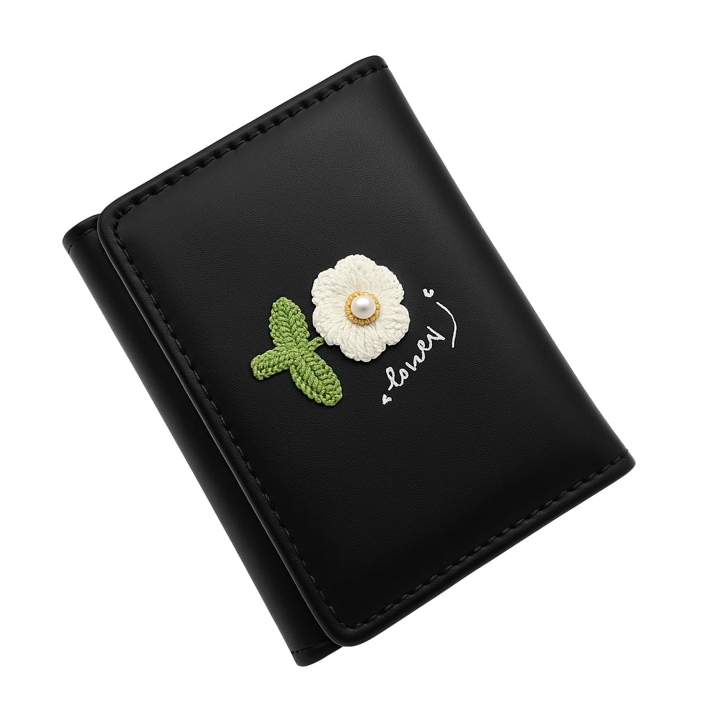 Cute Small Trifold Wallets for Teen Girl Women PU Leather Trifold Small Wallet Cash Pocket 3D Art Design Coin Purse Holder with ID Window for Girls Women (Black)-image-39
