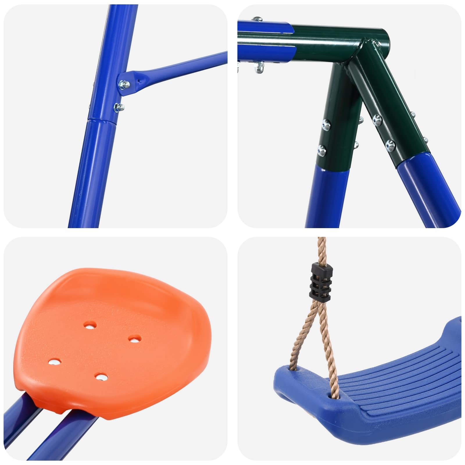 Outdoor Schaukelset Mehrfarbig 330 x 185 x 185 cm Stahl und PE wetterfest mit verstellbarem Sitz für Garten und Spielplatz, Klettergerüst, Rutsche, Wippe, Sandkasten, Kinderspielzeug draußen