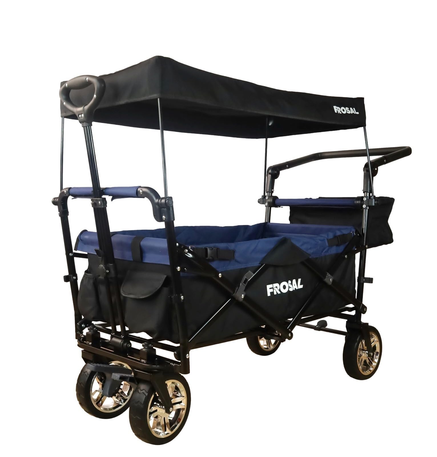 FROSAL Bollerwagen Loki faltbar Transportwagen klappbar schwarz-blau Kinder Klappbollerwagen PU Räder