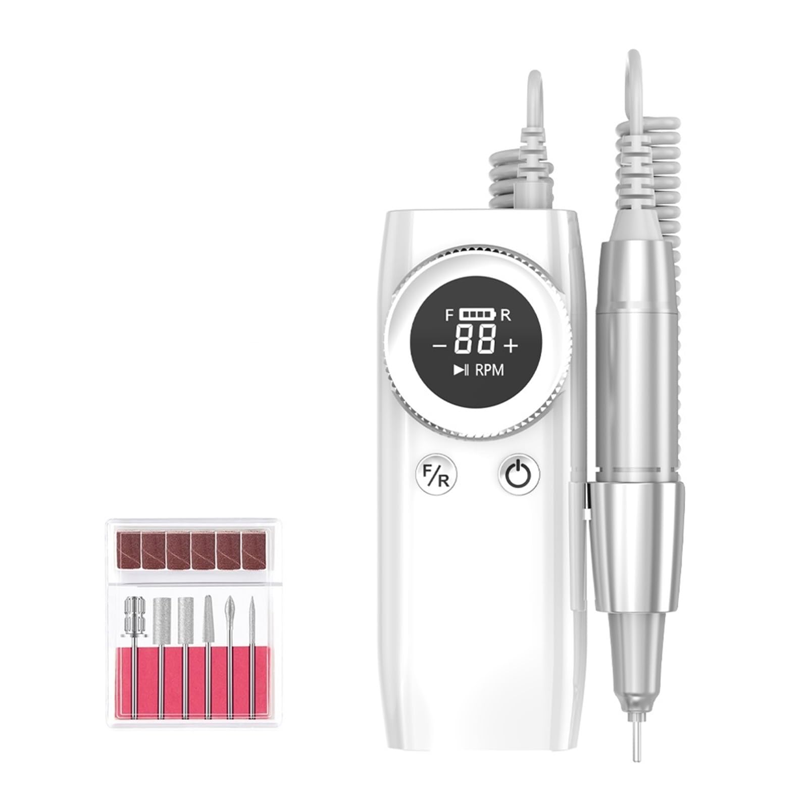 Nagelfräser, Drahtlose 45000 U/min Nagelmaschine Maniküre Maschine Wiederaufladbare Nagelbohrmaschine Schnurlose Nagelfeile Led-anzeige for Alle Gel(White)