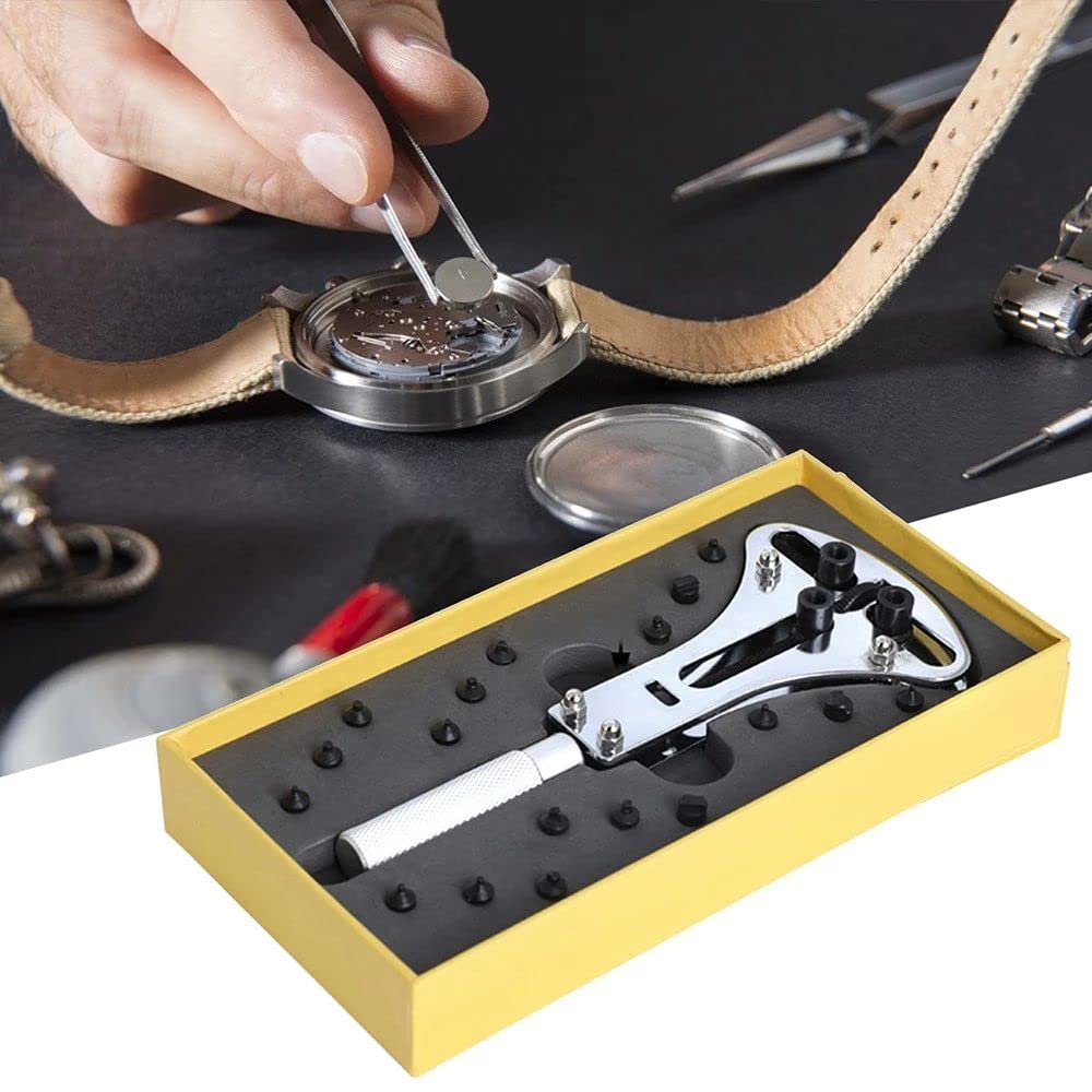Universal verstellbarer Uhrengehäuseöffner 3 Zinken Uhren Rückdeckel Entfernungswerkzeug Uhrenreparatur & Batteriewechsel - Silber