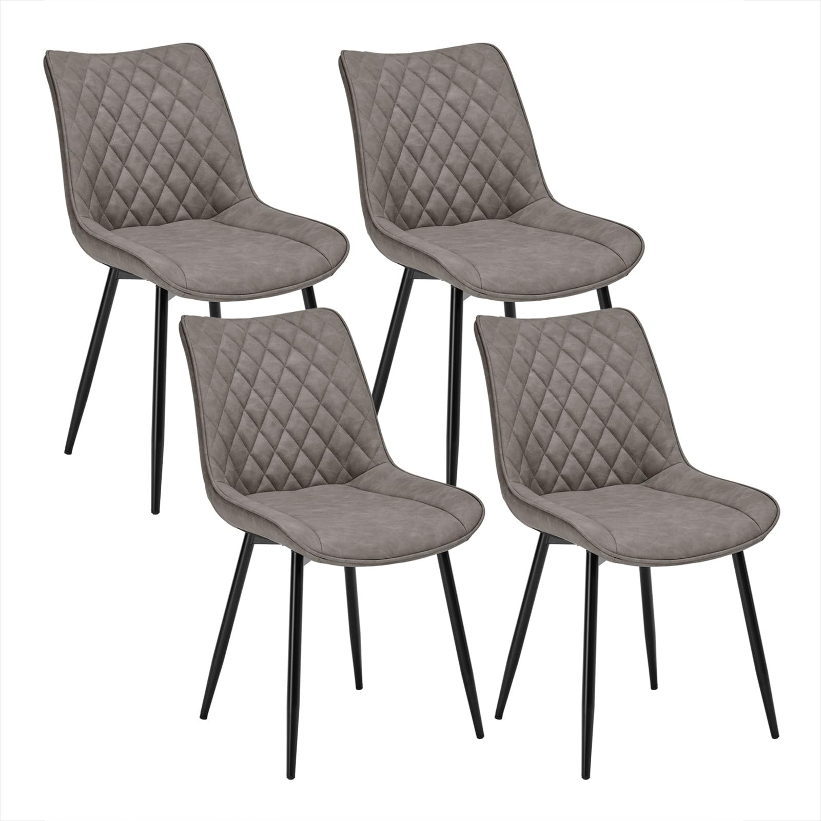 WOLTU Dining Chairs Set of 4, Accent Chairs for Kitchen/Bedroom/Reception Room/Balcony, Leatherette, Dark Grey, with Backrest and Padded Seat