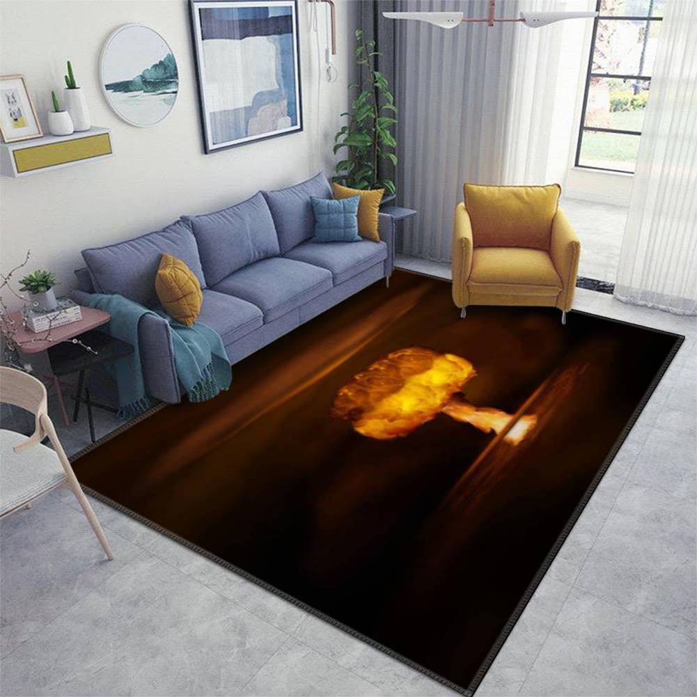 Home Area Runner Rug Pad Atomic Bomb Realistic Explosion Orange Color with Smoke on Black Thickened Non Slip Mats Doormat Entry Rug Floor Carpet for Living Room Indoor Outdoor Throw Rugs