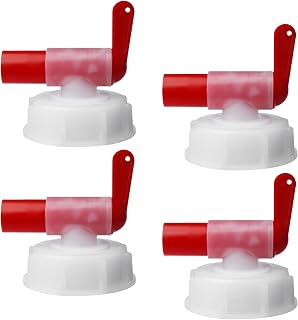 4 grifos dosificadores DIN61, grifo dosificador para bidón de 15 – 60 litros, apto para alimentos, boquilla para rellenar, grifo blanco y rojo (DIN 61 rosca)