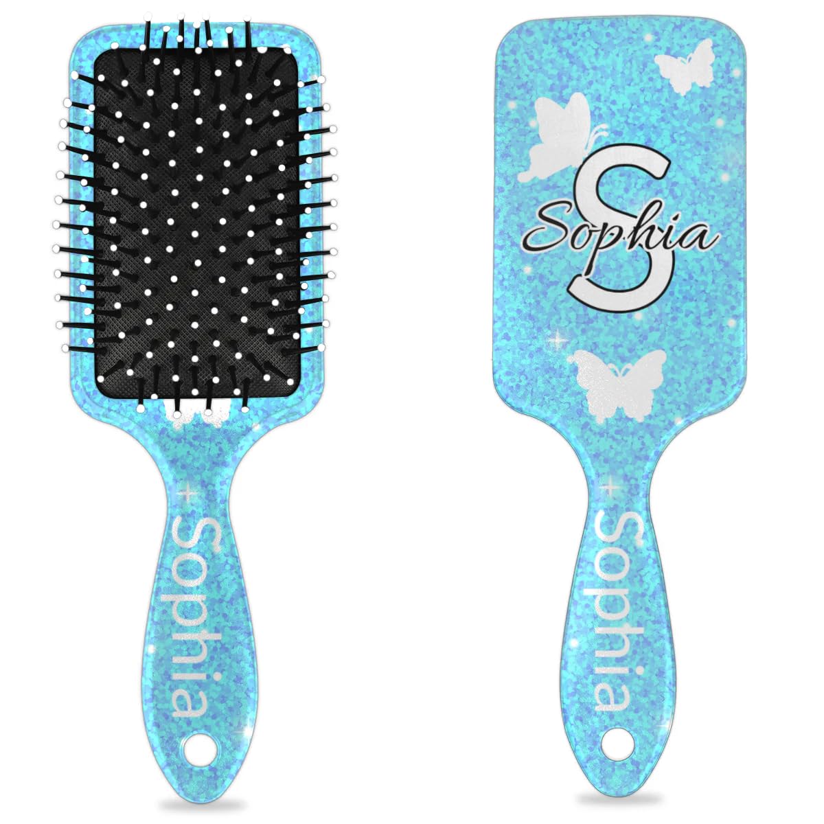 JMAVZWS Custom Hair Brushes for Girls Butterfly Personalized Name Hair Brushes Customized Gifts Wet Brush for All Hair Types Curly Hair, Light Blue
