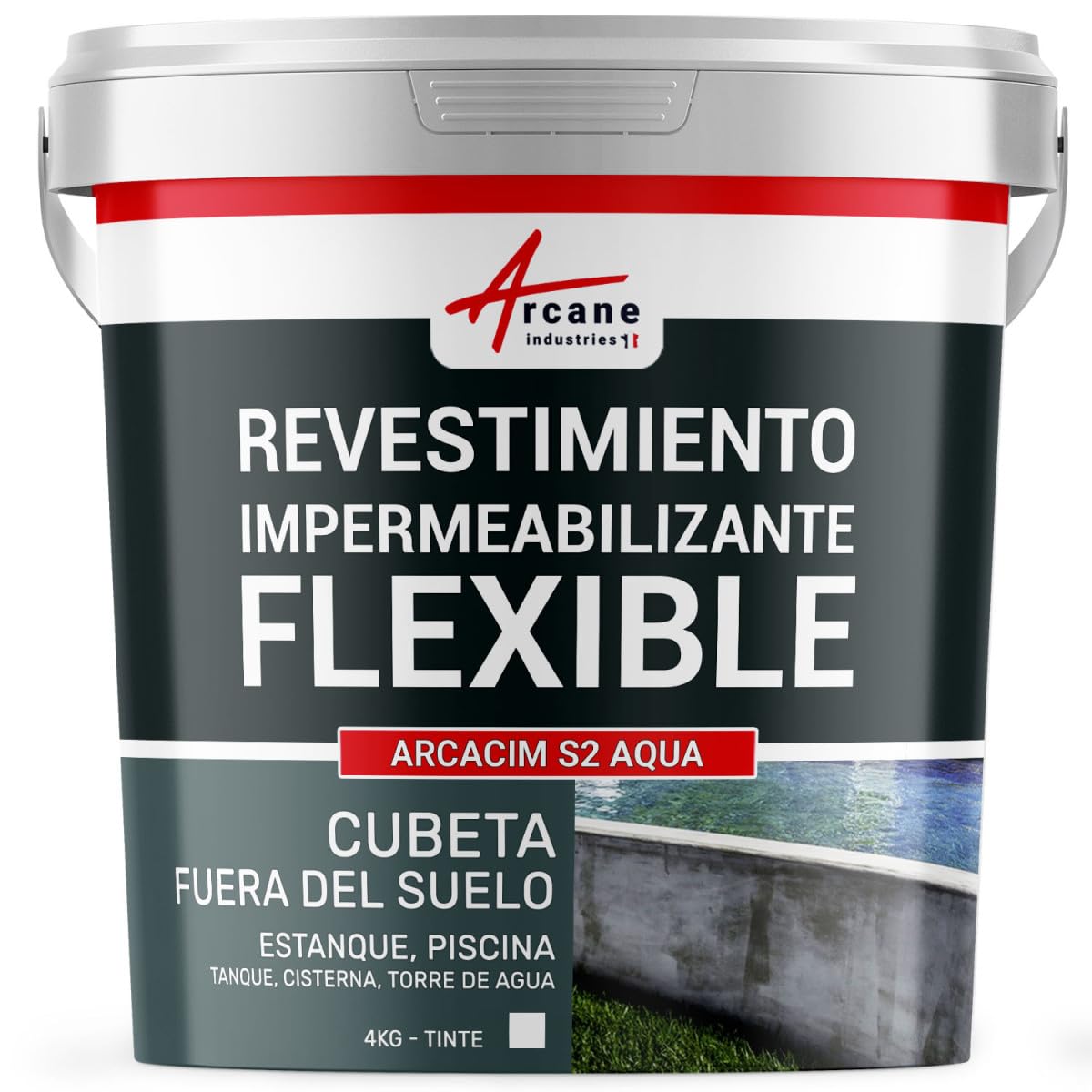 Impermeabilización Piscina, Estanque, Cisterna 4 kg Blanco | Revestimiento Flexible, Impermeabiliza Piscinas, Estanques, Cisternas, Bajo Azulejos, Obra Fisurada - Arcane Industries