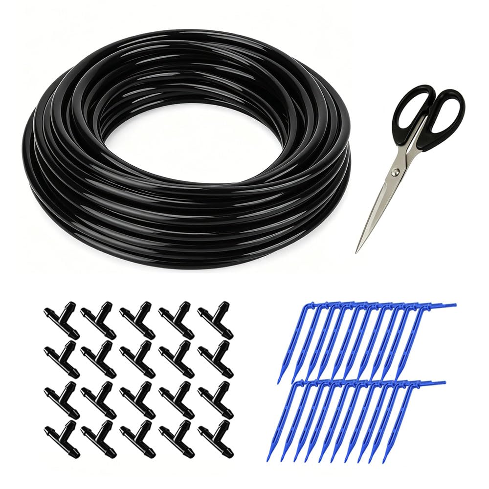 Tuyau Arrosage Goutte à Goutte 30m, Tuyau 3/5 Mm Avec 20 Goutteurs | Arrosage Automatique Avec 20 Connecteurs En T pour Jardin Extérieur, Balcon, Plantes en Pot et Serre