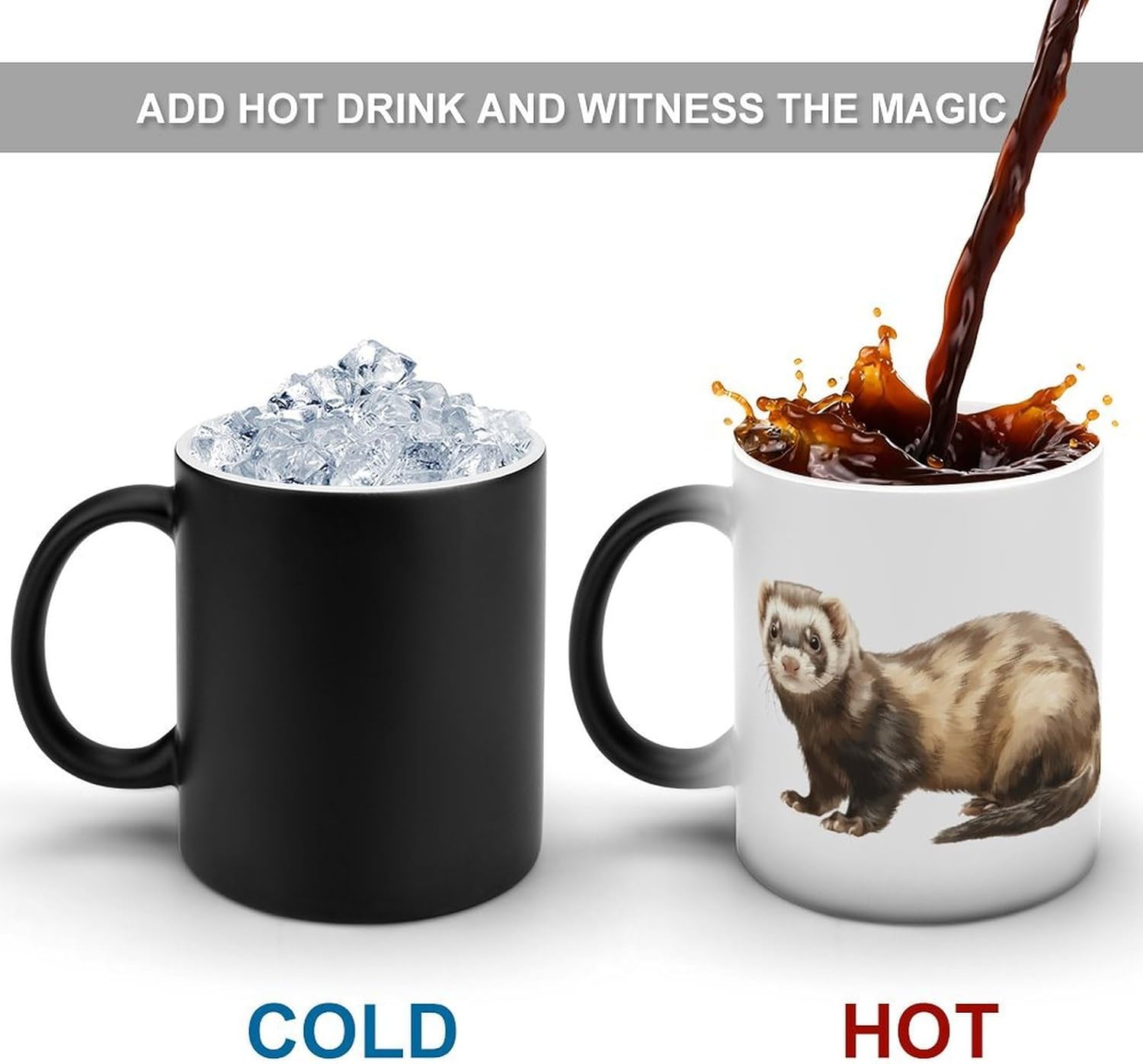 Cute Ferret Animals Color Changing Mug Heated Ceramic Cup Heat Sensitive Coffee Mug Fun Gift