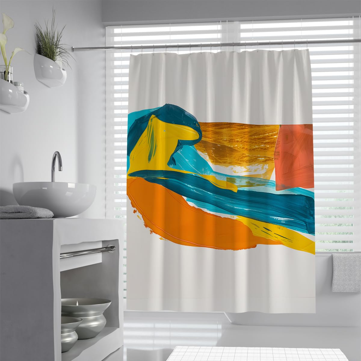 Rideau de douche salle de bain abstrait orange sarcelle W200xL200 cm