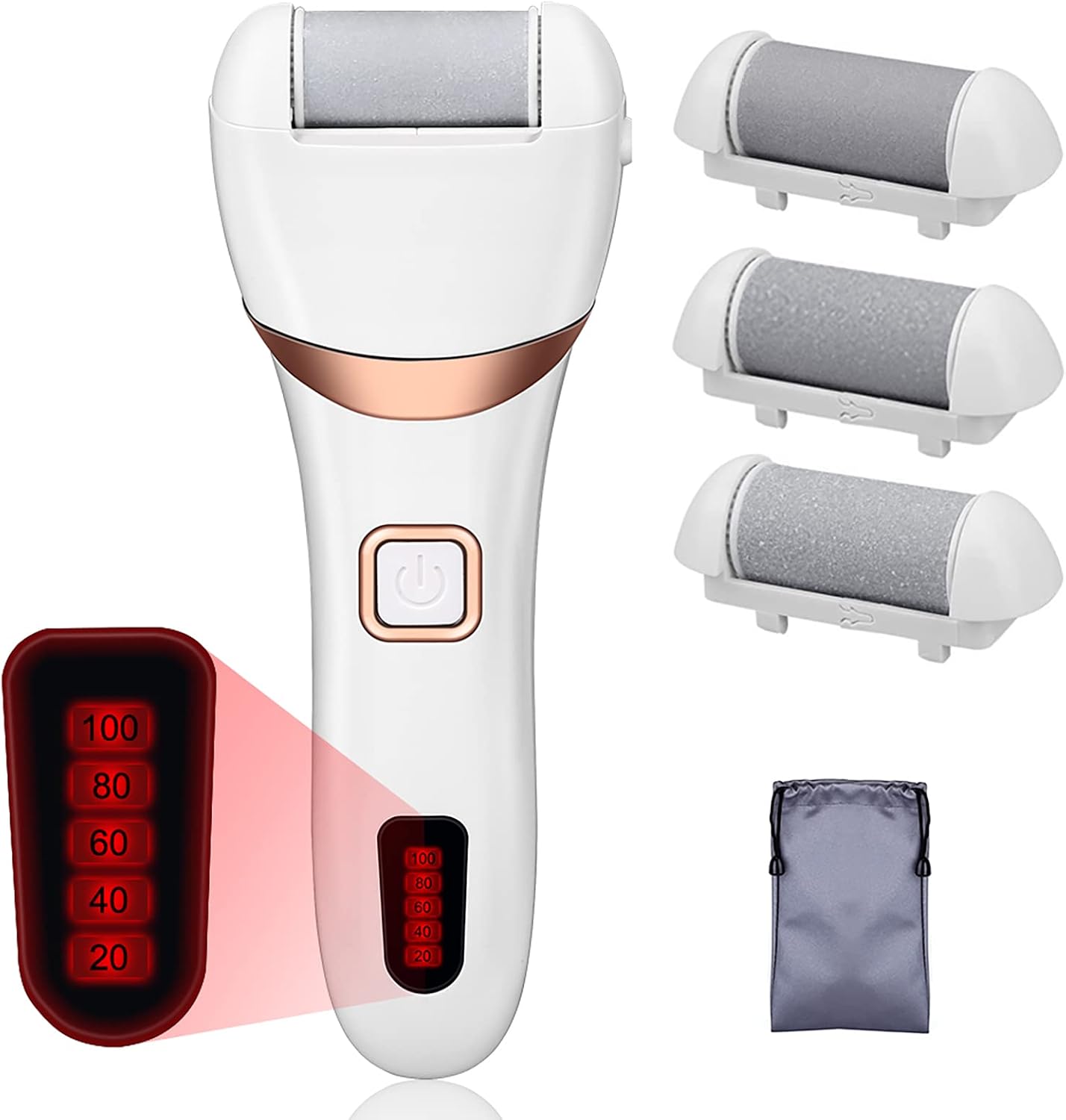 Electric Foot Callus Remover Rechargeable,HAPYTHDA Professional Pedicure Foot File Tool Kit Waterproof IPX7,Dead Skin Callus Remover for Feet Care,2 Speeds with 3 Roller Heads (A)