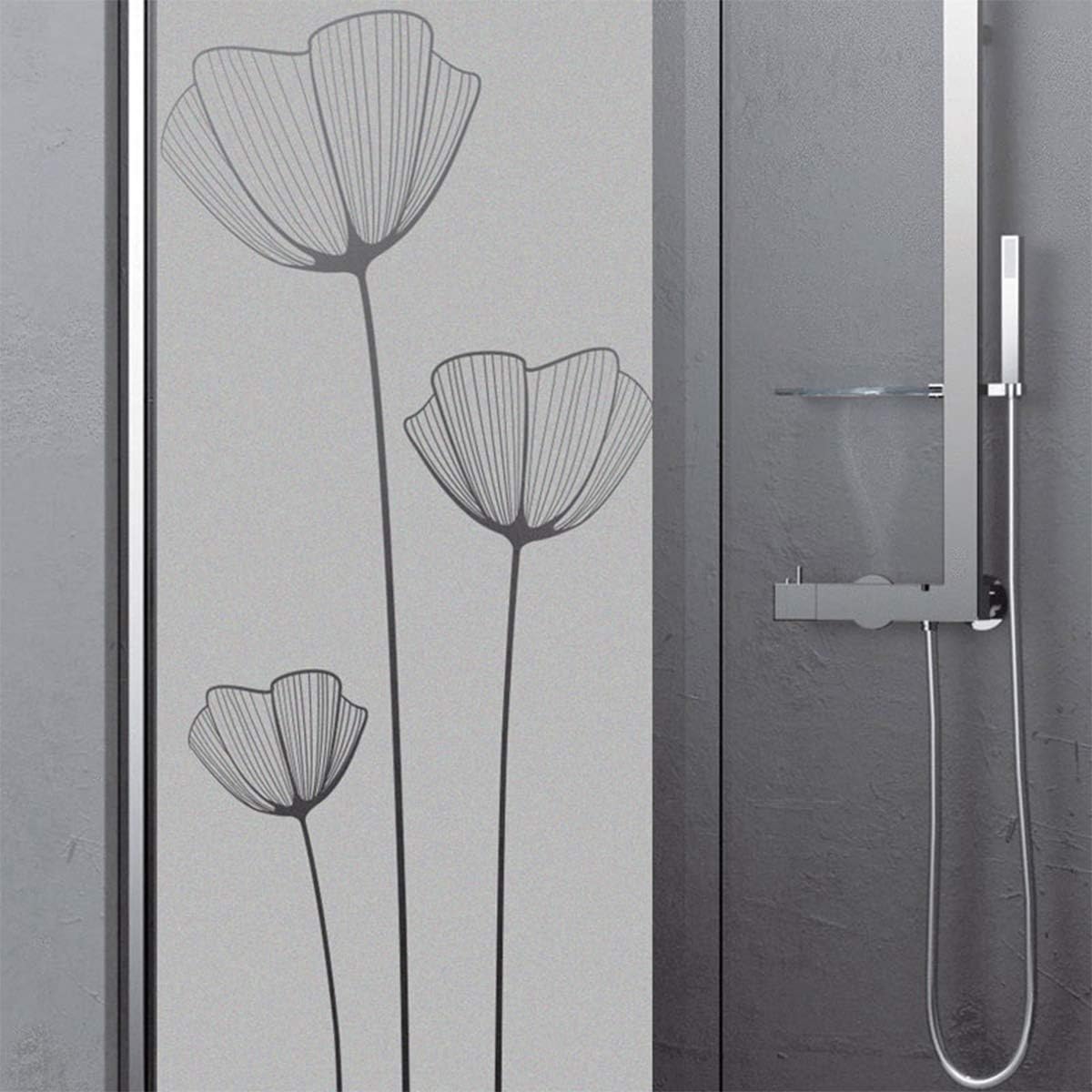 Anti-Privacy Window Film – Self-Adhesive Privacy Screen Stickers for Glass & Shower Door | Poppy Flowers H185 x L55 cm